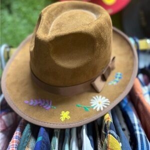 Embroidered Brown Suede Hat